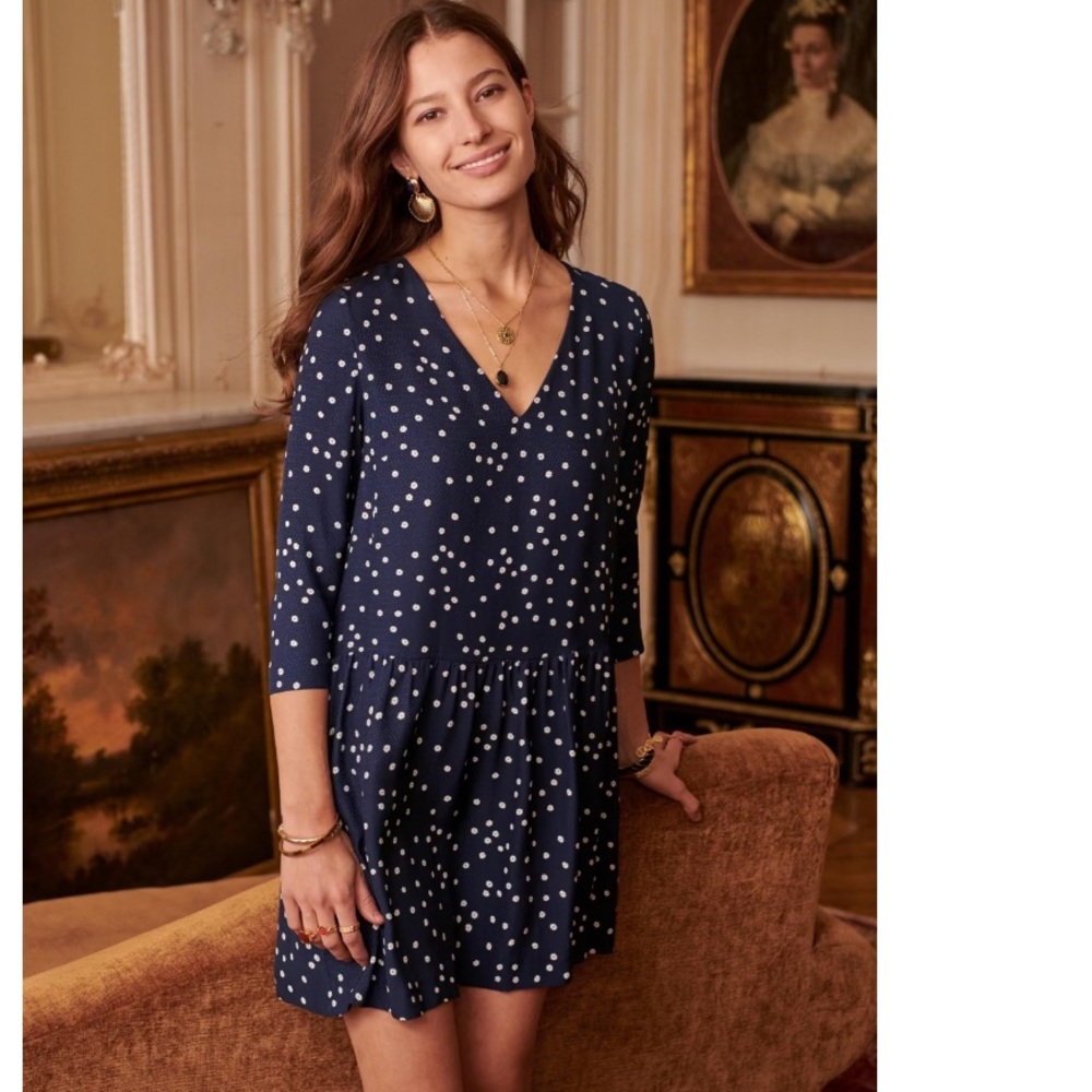 Sezane Navy Blue Polka Dot Mini Dress